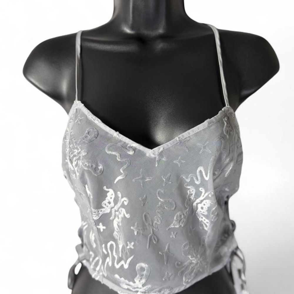 Savage X Fenty Cyber Punk Light Blue Tattoo Flocked Mesh Corset Cami Top